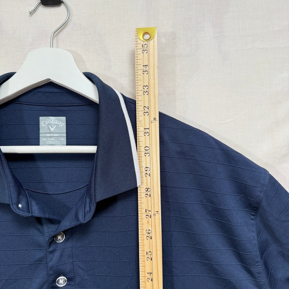 Callaway Polo Shirt Mens XXL Navy Blue Opti-Dri Textured Stripe Tipped Collar - Picture 5 of 10